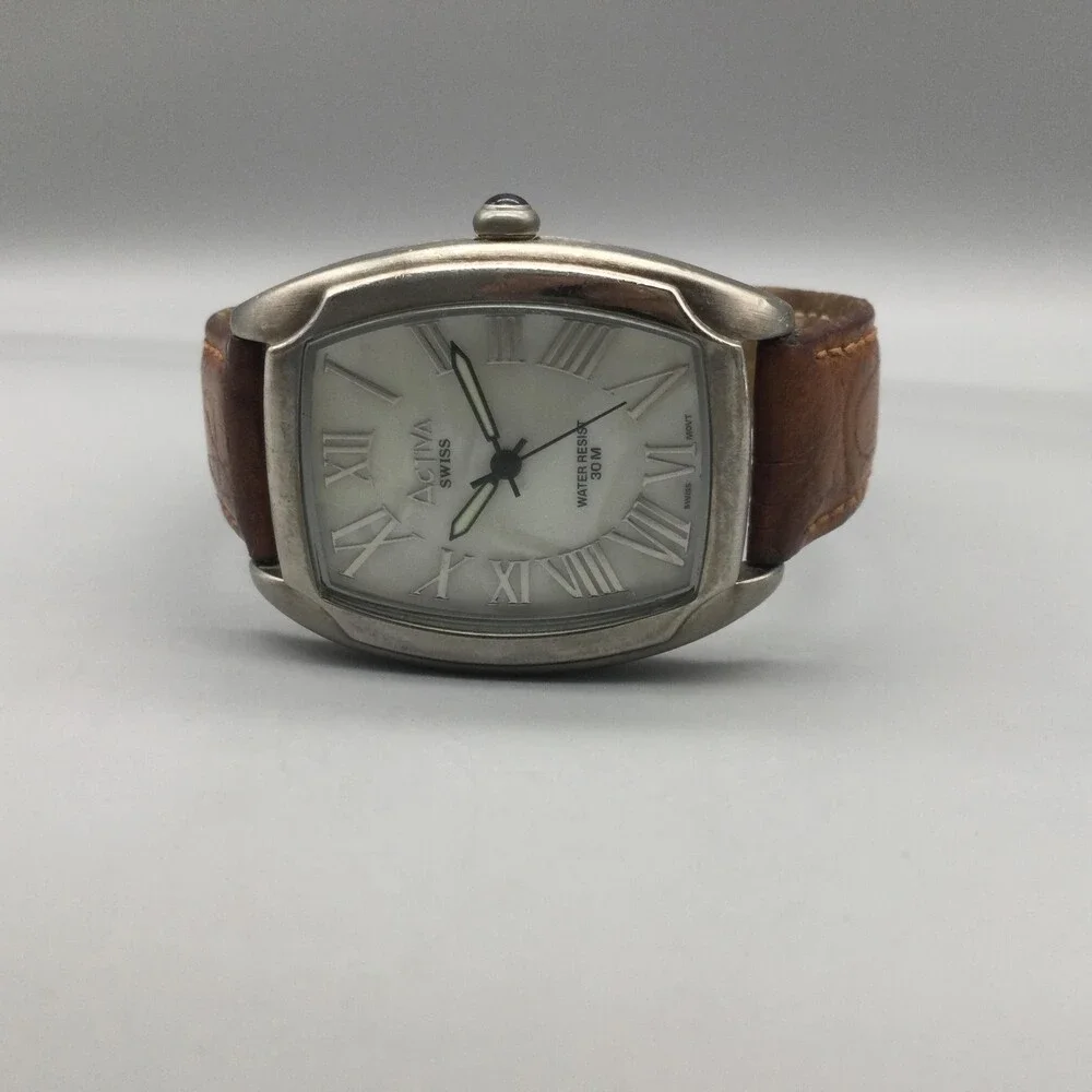 Activa Swiss Womens Watch 33mm MOP Dial Brown Leather Band 30M New Battery